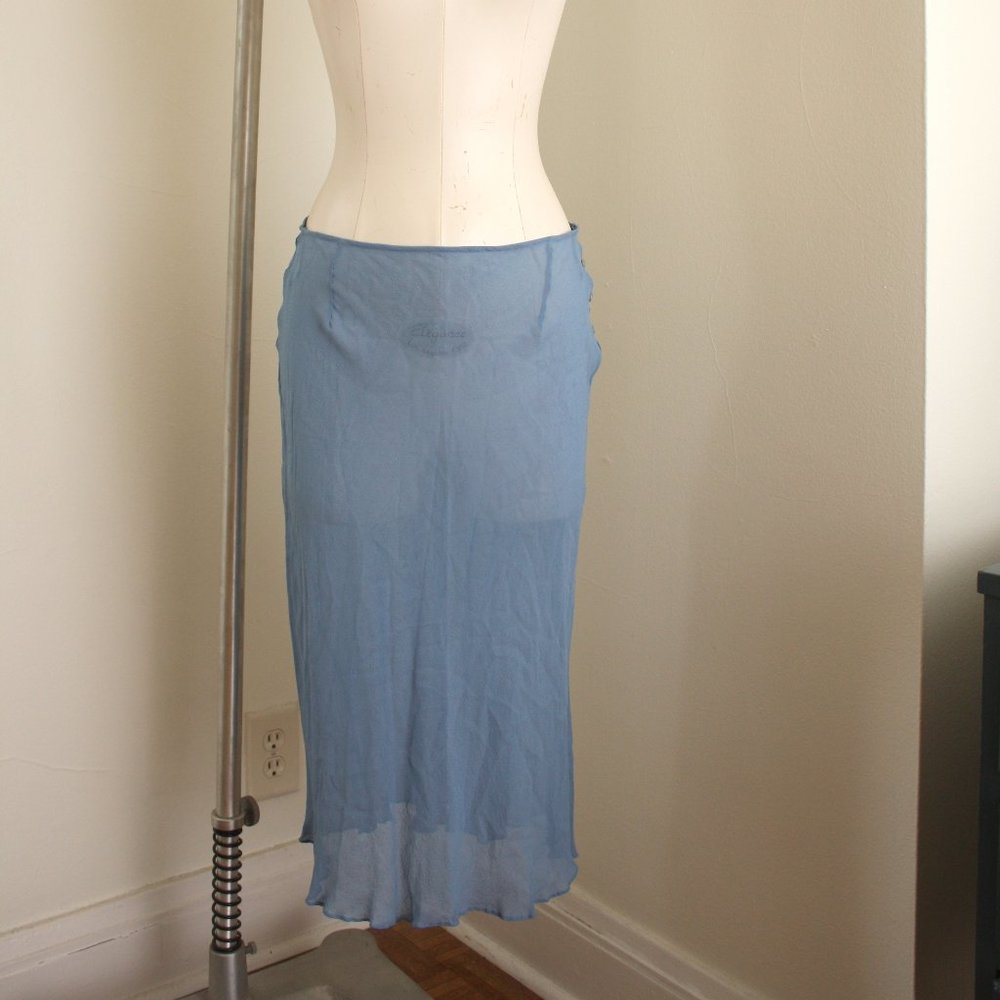 Collette Dinnigan Pastel Blue 100% Silk Sheer Slip Style Skirt